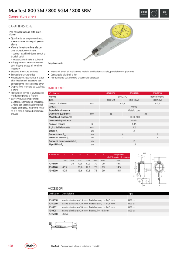 Mahr Inserto di misura 800 te2 con sfera HM da 1 mm 4308851