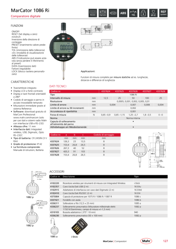 Mahr 1086 Ri Digital Indicator 50mm/2” res.0,0005mm w.c. 4337626