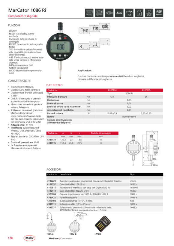 Mahr 1086 WRi Digital Indicator 25mm/1” res.0,0005mm w.c. 4337143