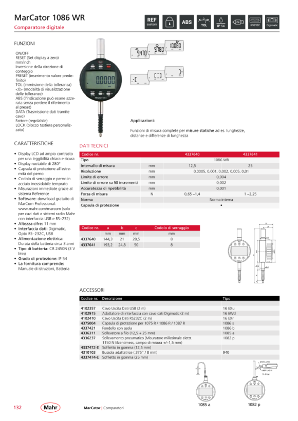 Mahr 1086 R-HR Digital Indicator 12,5mm/.5” res.0,1µm w.c. 4337697