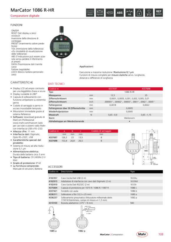 Mahr 1086 R-HR Digital Indicator 12,5mm/.5” res.0,1µm w.c. 4337697