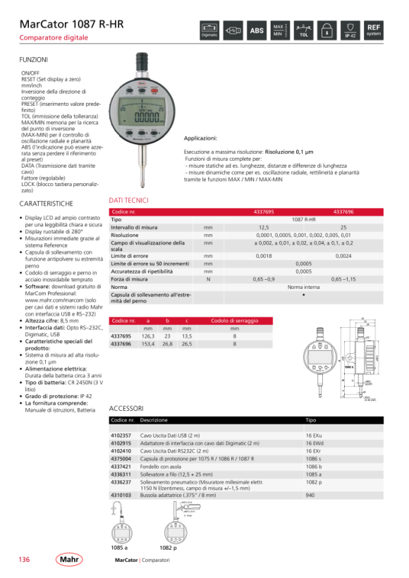 Mahr 1087 R-HR Digital Indicator 12,5mm/.5” res.0,1µm w.c. 4337695