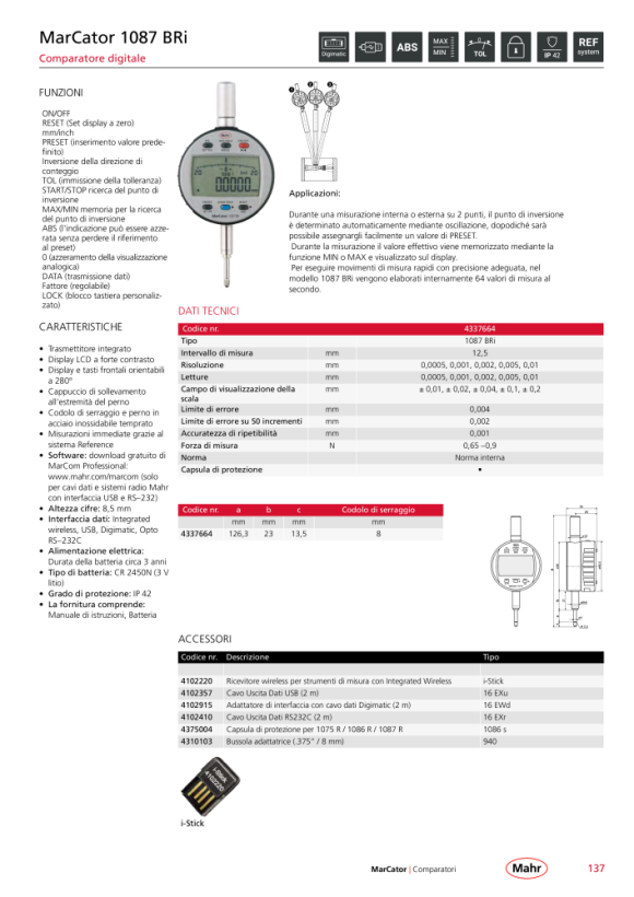 Mahr 1087 R-HR Digital Indicator 12,5mm/.5” res.0,1µm w.c. 4337695