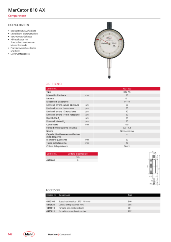 Mahr 961 Occhiello di fissaggio per comparatori 810 L e 810 V 4375010