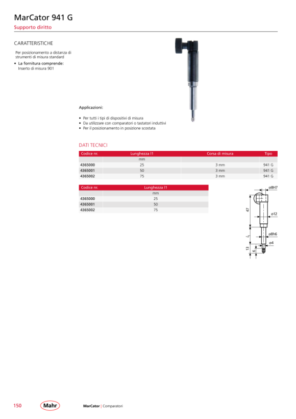 Mahr 941 W di deflessione. Supporto, 75 mm angolo 90 gradi 4365032