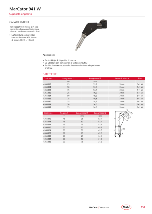 Mahr 941 W di deflessione. Supporto, 75 mm angolo 90 gradi 4365032