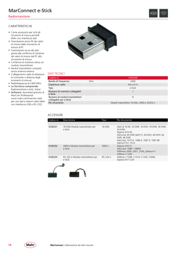 Mahr Cavo di connessione dati MC-I, USB incluso software 4102782