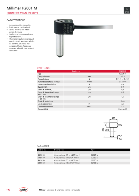 Mahr C2025-M cavo prolunga 2,5 m, sonda ind 5323130