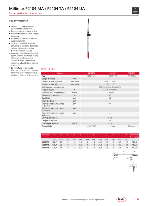 Mahr P2010 TB Inductive probe incl. test report, w. c. 5324031