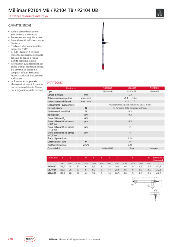 Mahr C2100-F cavo prolunga 10m, sonda ind 5323164