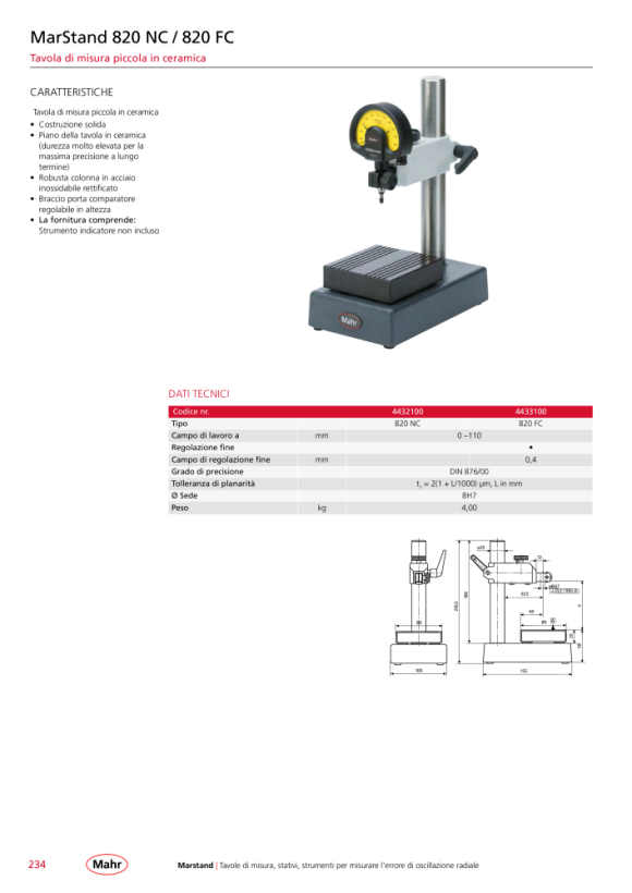 Mahr 820 NG Comp. Stand 0-130 mm Gran.plate 160x100mmØ 8H7 w.c. 4430100