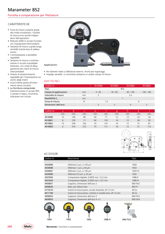 Mahr 852 Ind.Thread Snap Gage 85-140 mm/3.34-5.51” w.c. 4510002