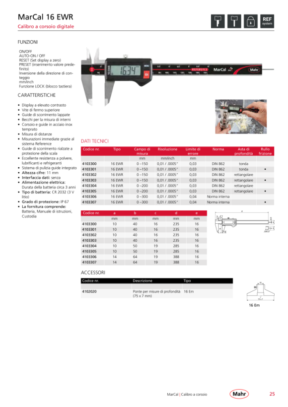 Mahr 16 EWRi Dig.Caliper 150 mm/6” rect. DR th.wheel iwi w.c. 4103403