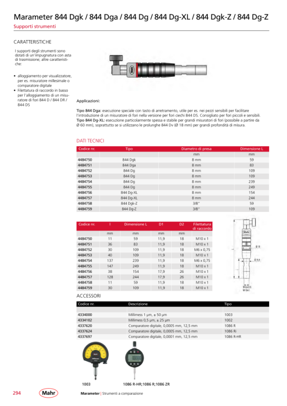 Mahr 844 Portacalibro, lunghezza 146 mm, M6 x 0,75 4484760