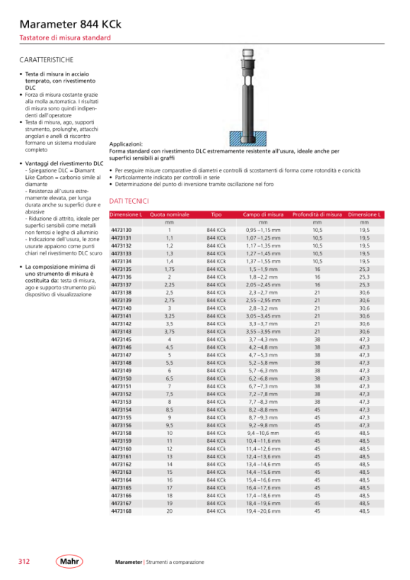 Mahr Sonda 844 KCk rivestimento DLC, 0,95 - 1,15 mm 4473130