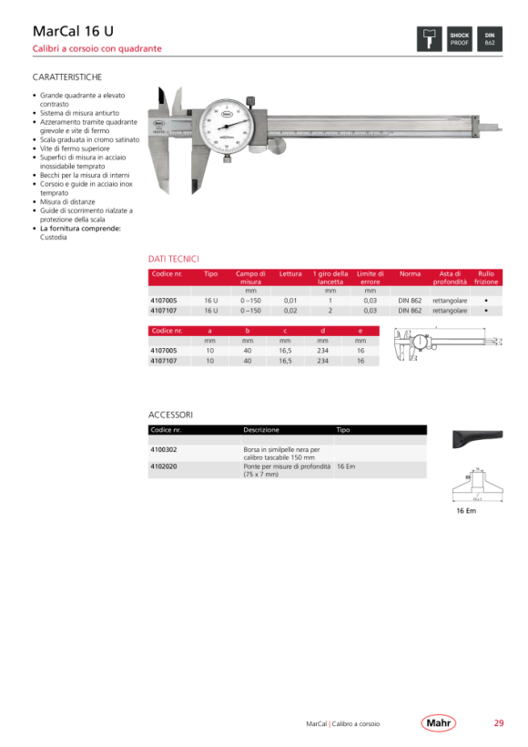 Mahr 16 ER Dig.Caliper 200 mm/8” rect. DR th.wheel Data w.c. 4103019