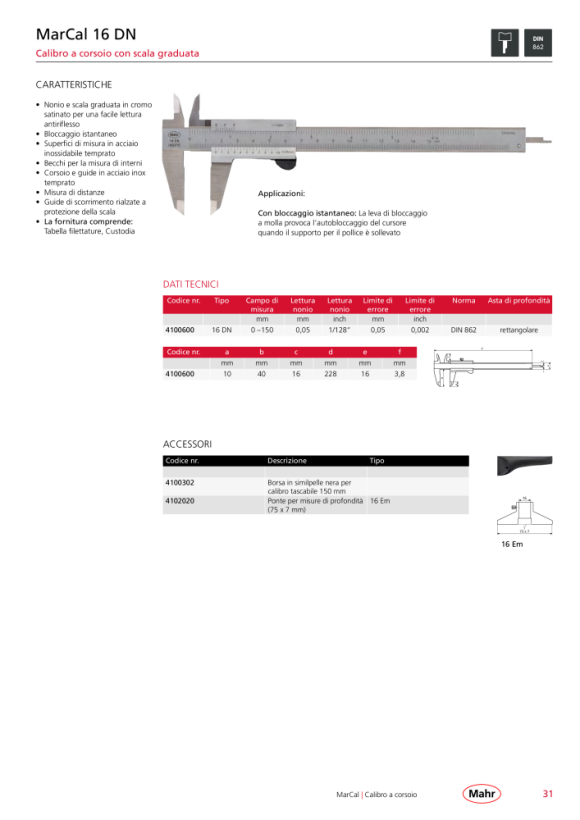 Mahr 16 FN Caliper 150 mm vernier 0,05 mm w.c. 4100420