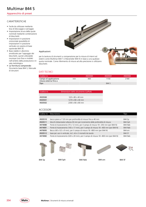 Mahr 844 Neb Setting Bridge for 844 N/NH 18-400 mm w.c. 4474081