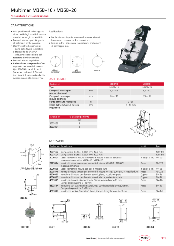 Mahr 844 Neb Setting Bridge for 844 N/NH 18-400 mm w.c. 4474081