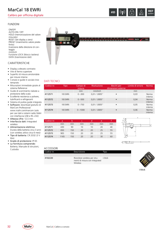 Mahr 18 EWRi Dig.Caliper 300 mm/12” w. measuring Blades iwi w.c. 4112571