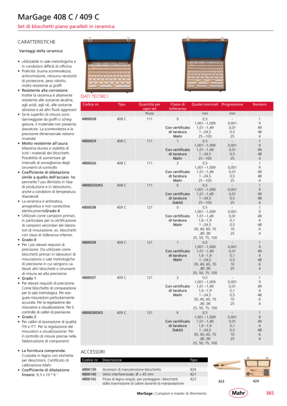 Mahr 405 C/1 Gage Block Set 47 pcs., Ceramic w.DC 4800421