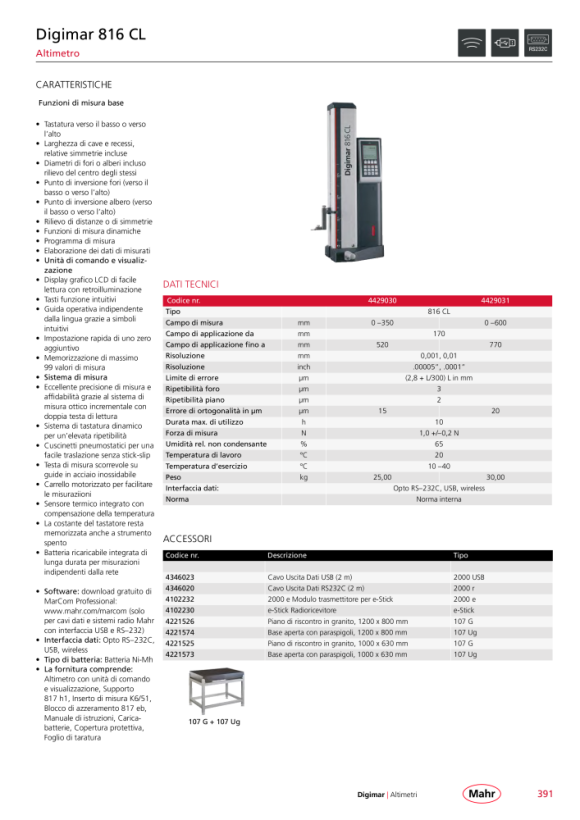 Mahr 817 CLT-2D Height-Gage Digimar 0-350 mm w.DC 4429600