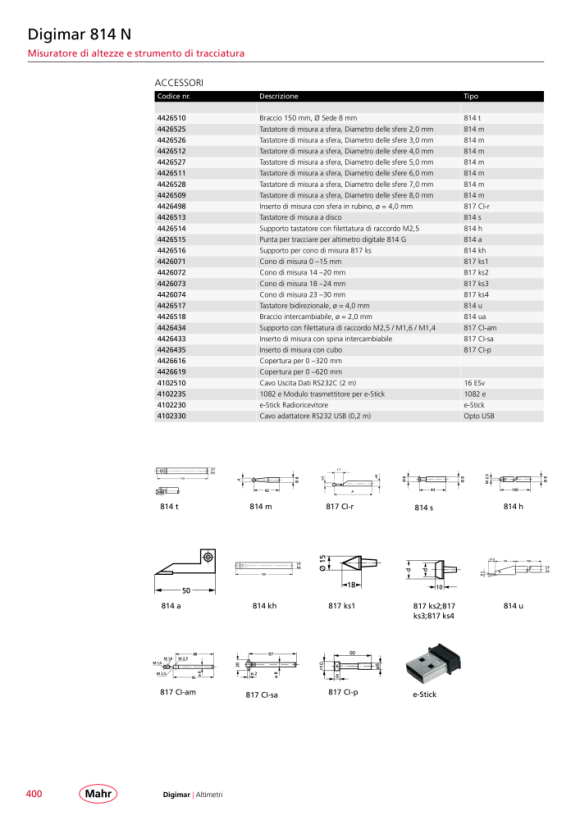 Mahr 817 CI-r inserto sfera, sfera rubino D=4 mm 4426498