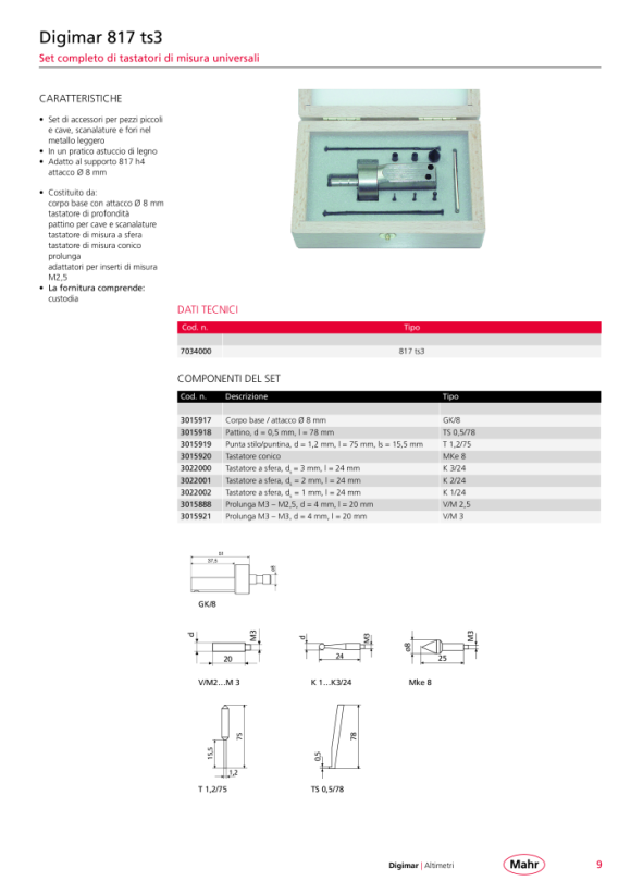 Mahr Inserto di misura a disco S15/31.2, D=15mm ; Proiezione=31,2mm Ø6mm 4429226