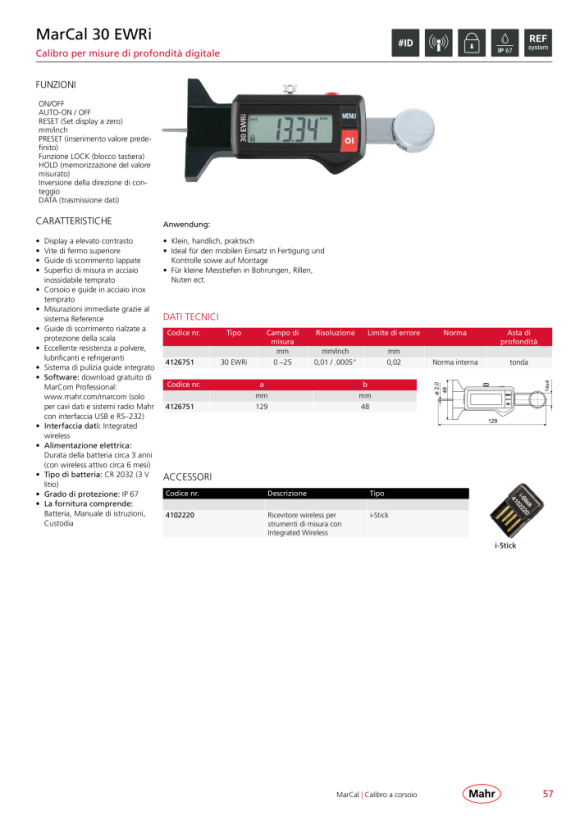 Mahr 30 EWRi Depth Caliper 300mm/12” iwi w.c. 4126756