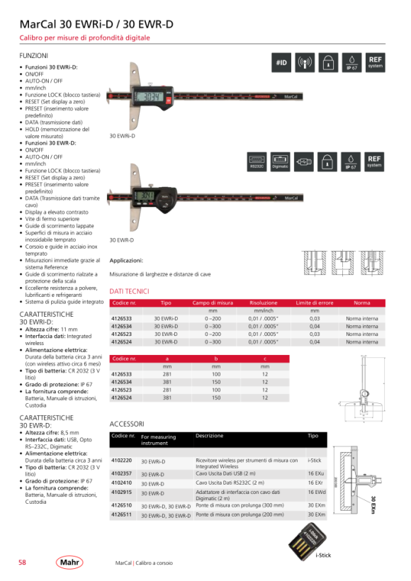 Mahr 30 EWRi-D Depth Cal. 300mm/12” Double hook iwi w.c. 4126534