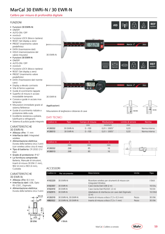 Mahr 30 EWRi-D Depth Cal. 300mm/12” Double hook iwi w.c. 4126534