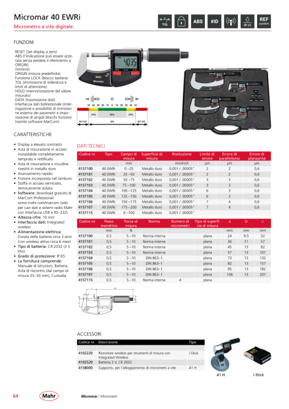 Mahr 40 EWR Dig. Micrometer-Set SET 0-100 mm/0-4” w.Data w.c. 4157015