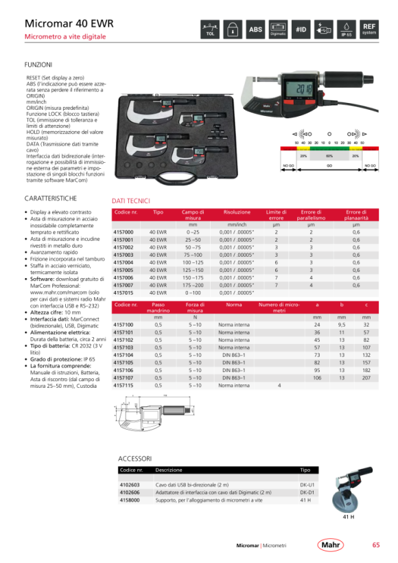 Mahr 40 EWR Dig. Micrometer-Set SET 0-100 mm/0-4” w.Data w.c. 4157015