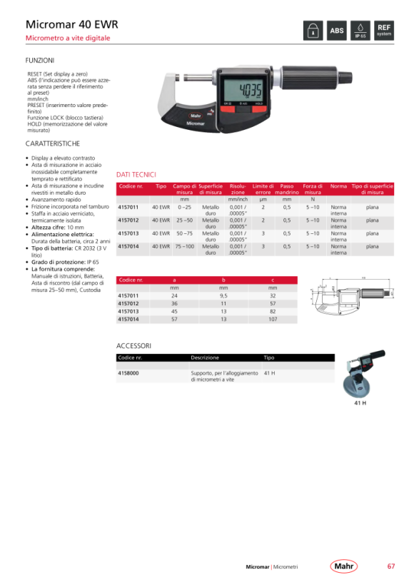 Mahr 40 EWR Digital Micrometer 25-50mm/1-2” w.c. 4157012