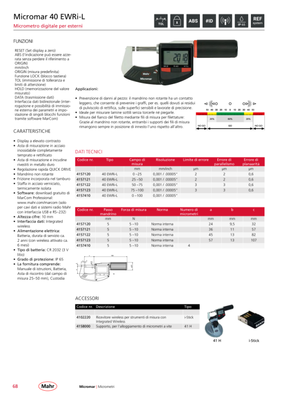 Mahr 40 EWR-L Digital Micrometer 25-50mm/1-2” with Data w.c. 4157021