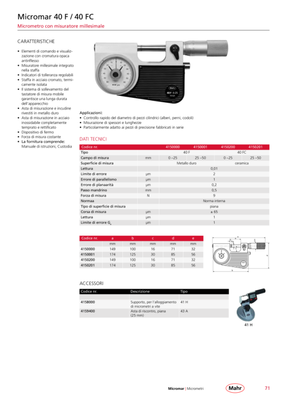 Mahr 40 A Micrometer 150-175 mm res. 0,01 mm w.c. 4134006