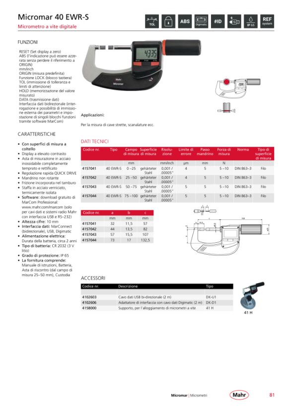 Mahr 40 EWRi-S Digital Micrometer 50-75mm/2-3” iwi w.c. 4157143