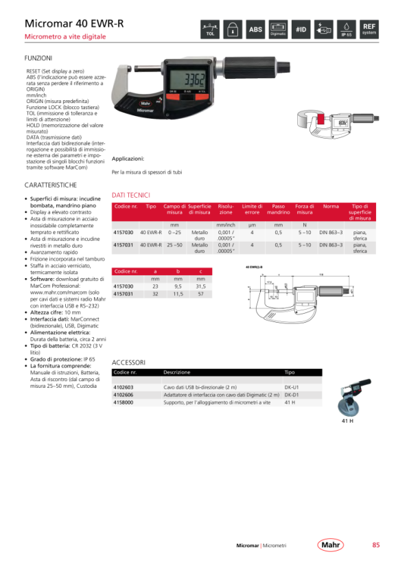 Mahr 40 EWRi-R Digital Micrometer 0-25mm/0-1” iwi w.c. 4157130