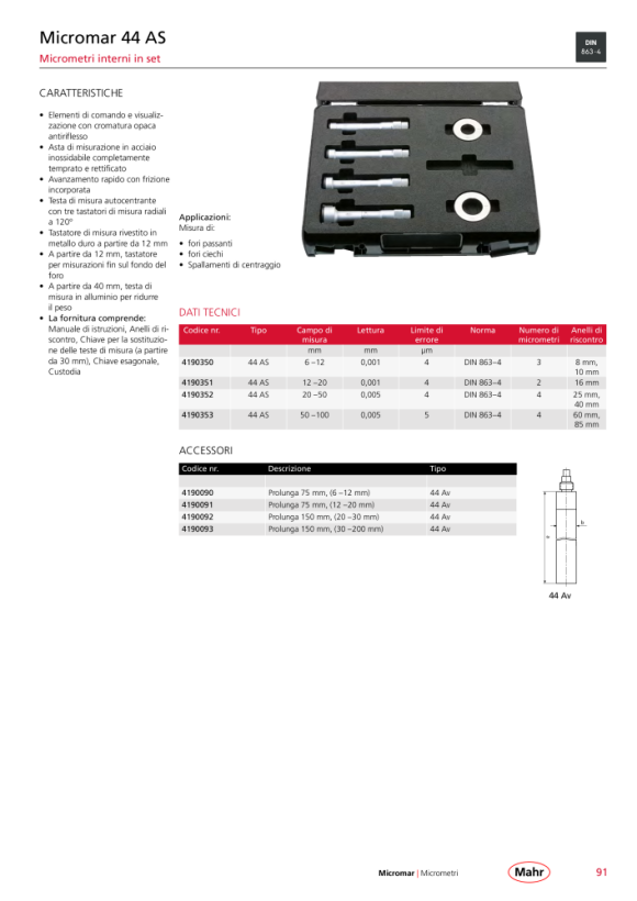 Mahr 44 Prolunga Av 150 mm, per campo di misura 20-30 mm 4190092