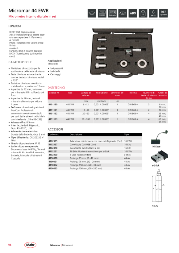 Mahr 44 EWR Dig. Inside Micrometer Set 6-12 mm w.c. 4191160