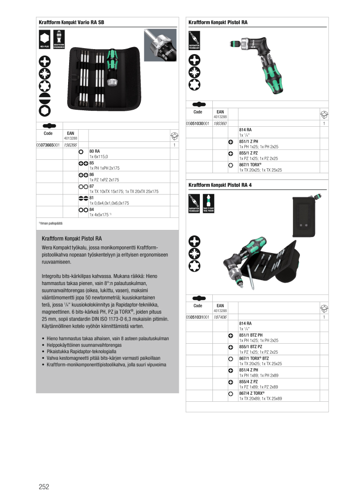 WERA Pääluettelo NR.: 20826 - Pagina 252