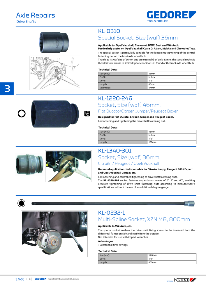 GEDORE Automotive KLANN Main catalog General Repairs NR.: 2086 - Strona 130