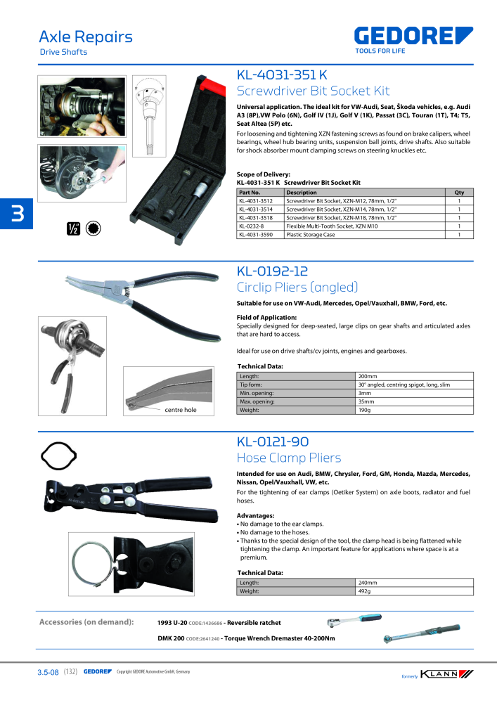 GEDORE Automotive KLANN Main catalog General Repairs NO.: 2086 - Page 132