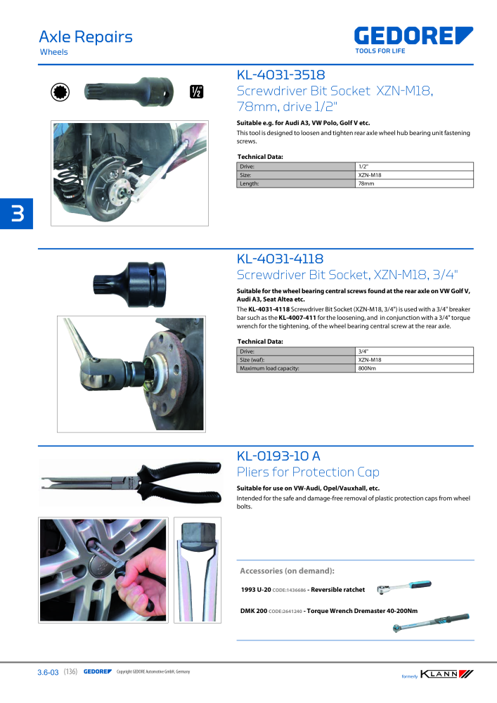 GEDORE Automotive KLANN Main catalog General Repairs Nº: 2086 - Página 136