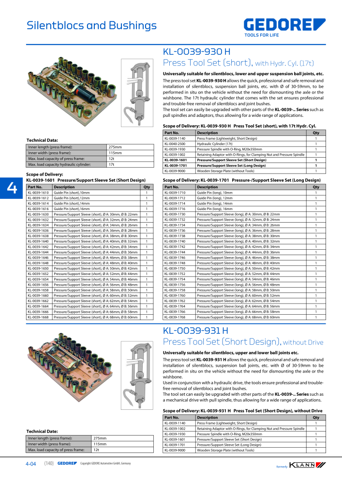 GEDORE Automotive KLANN Main catalog General Repairs Č. 2086 - Strana 140