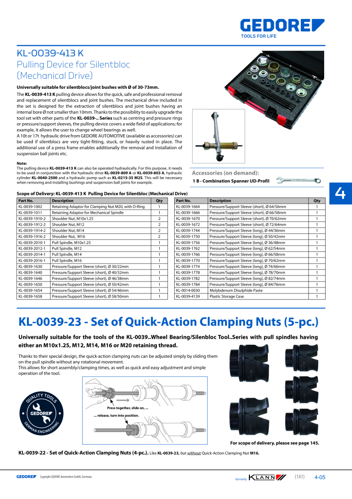 GEDORE Automotive KLANN Main catalog General Repairs NEJ.: 2086 - Sida 141