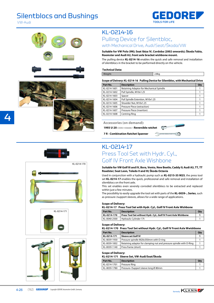 GEDORE Automotive KLANN Main catalog General Repairs Č. 2086 - Strana 162