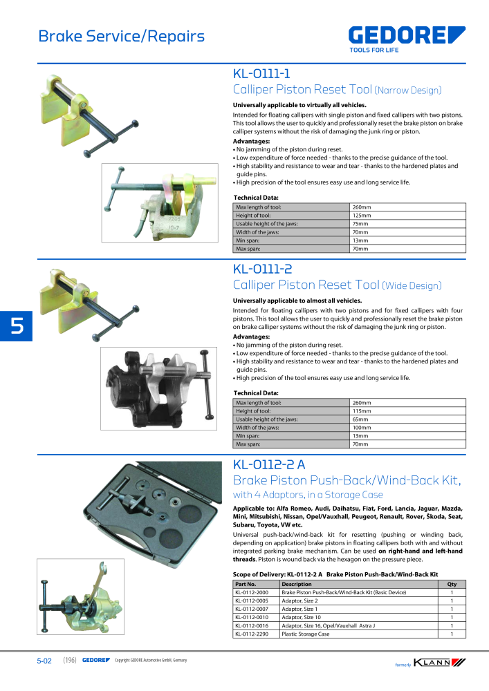 GEDORE Automotive KLANN Main catalog General Repairs NR.: 2086 - Pagina 196