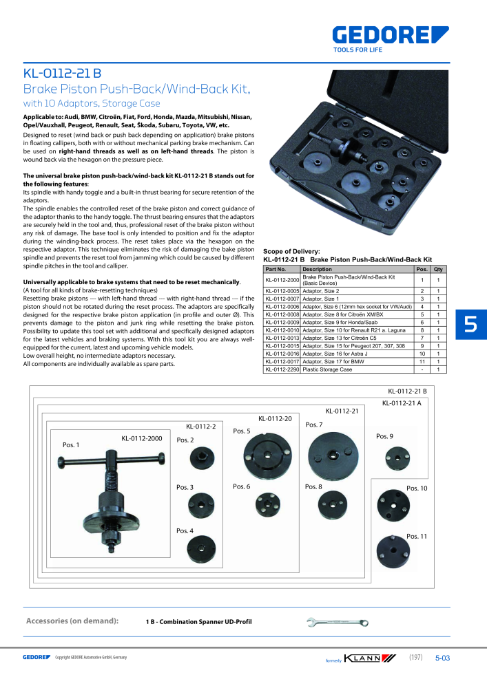 GEDORE Automotive KLANN Main catalog General Repairs NO.: 2086 - Page 197