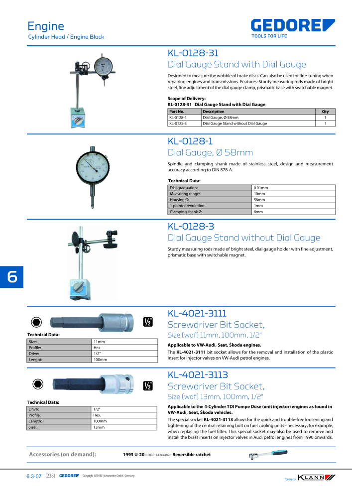 GEDORE Automotive KLANN Main catalog General Repairs Č. 2086 - Strana 238